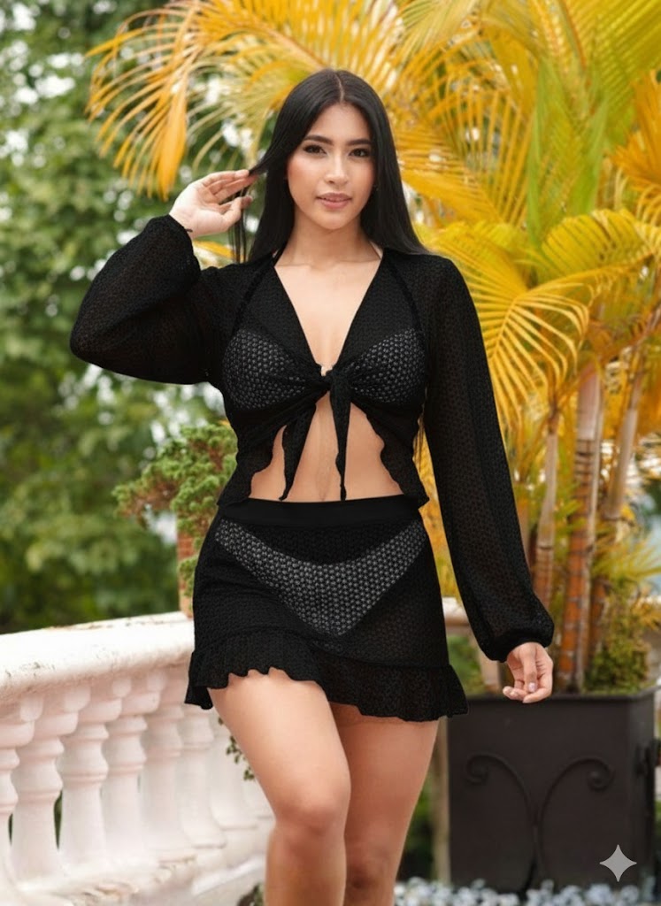 Salida de Baño Camisa Manga Larga negro