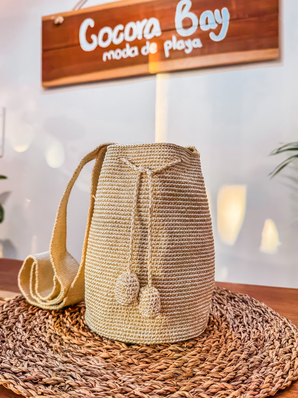 Mochila en Hilo de Seda Wayúu Marfil Mediana