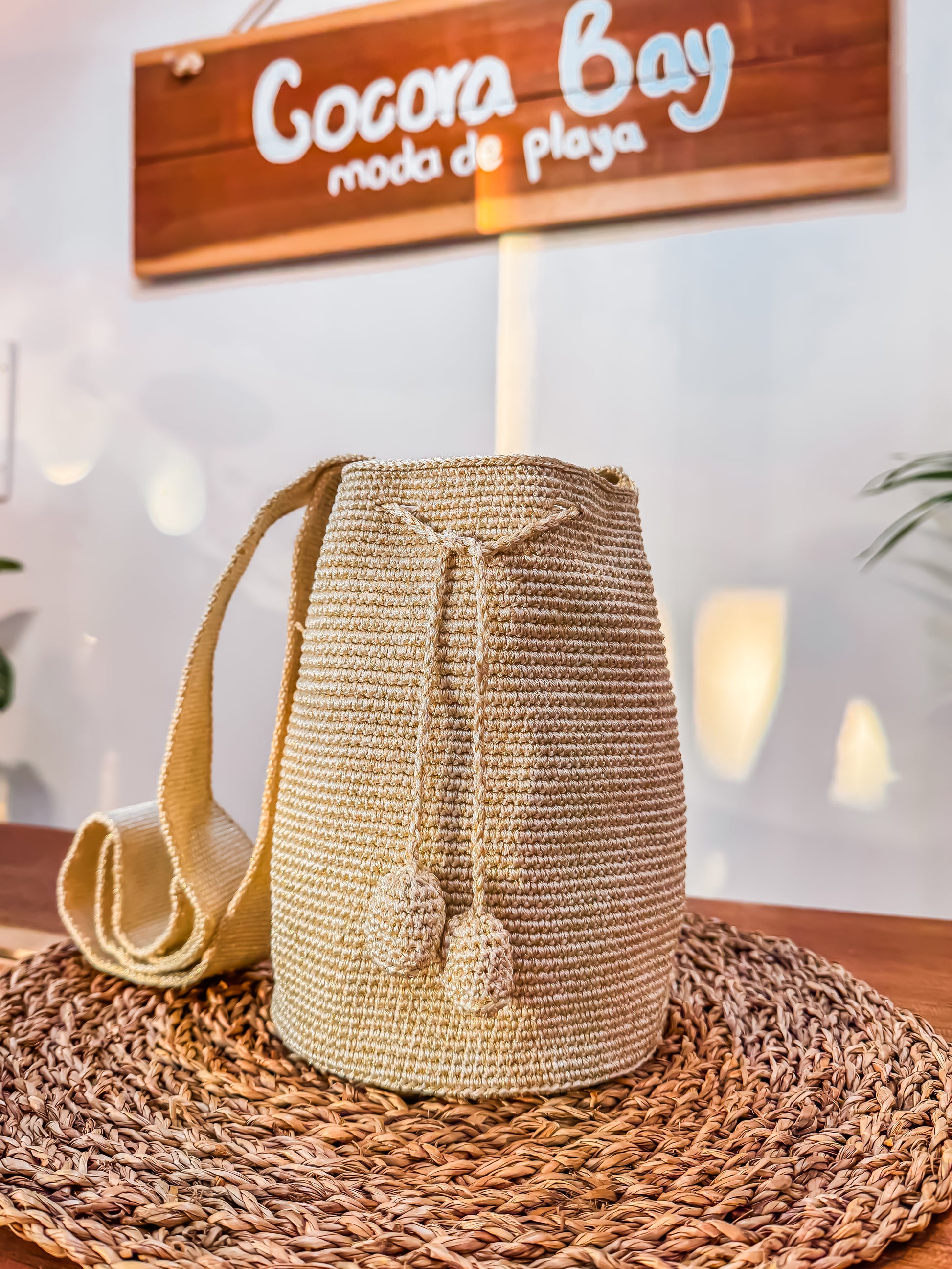 Mochila en Hilo de Seda Wayúu Marfil Mediana